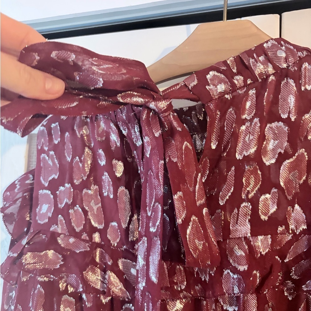 Veronica Beard Brooks Blouse Top Metallic Burgundy Silver 12 - Picture 9 of 9